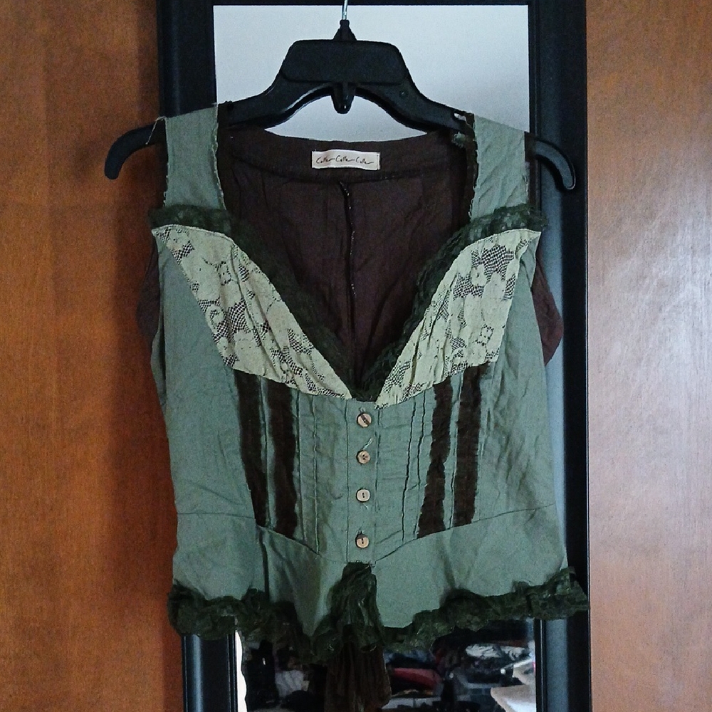 Vintage Y2K 90s Cottagecore Peasant Lace Corset Top Vest Anthropologie M